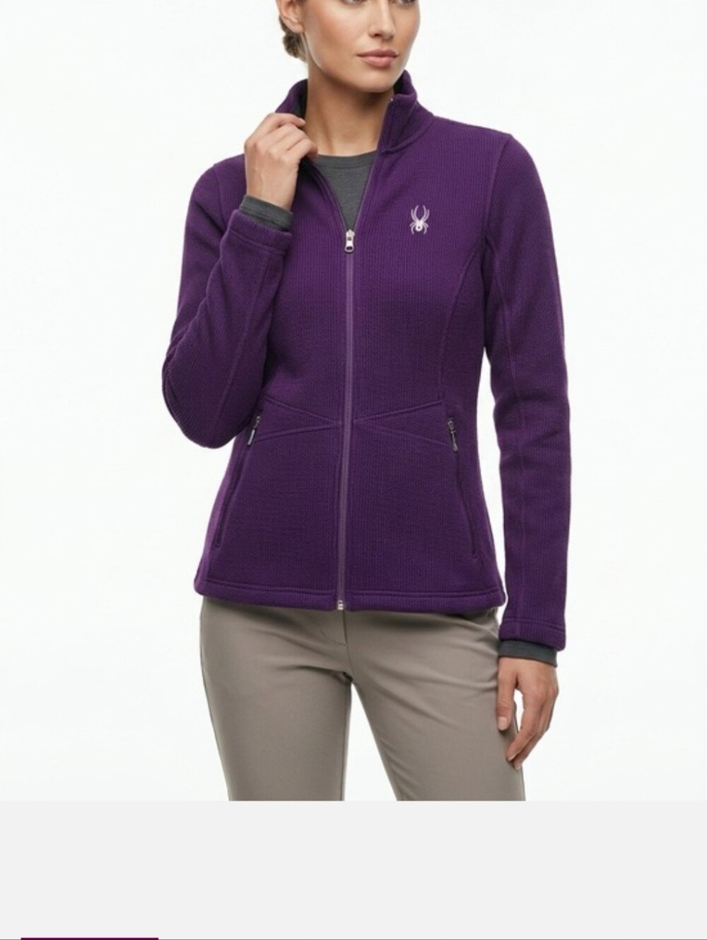 Y2K Spyder women purple full zip collar logo ribbed outdoor sweater jacket sz M